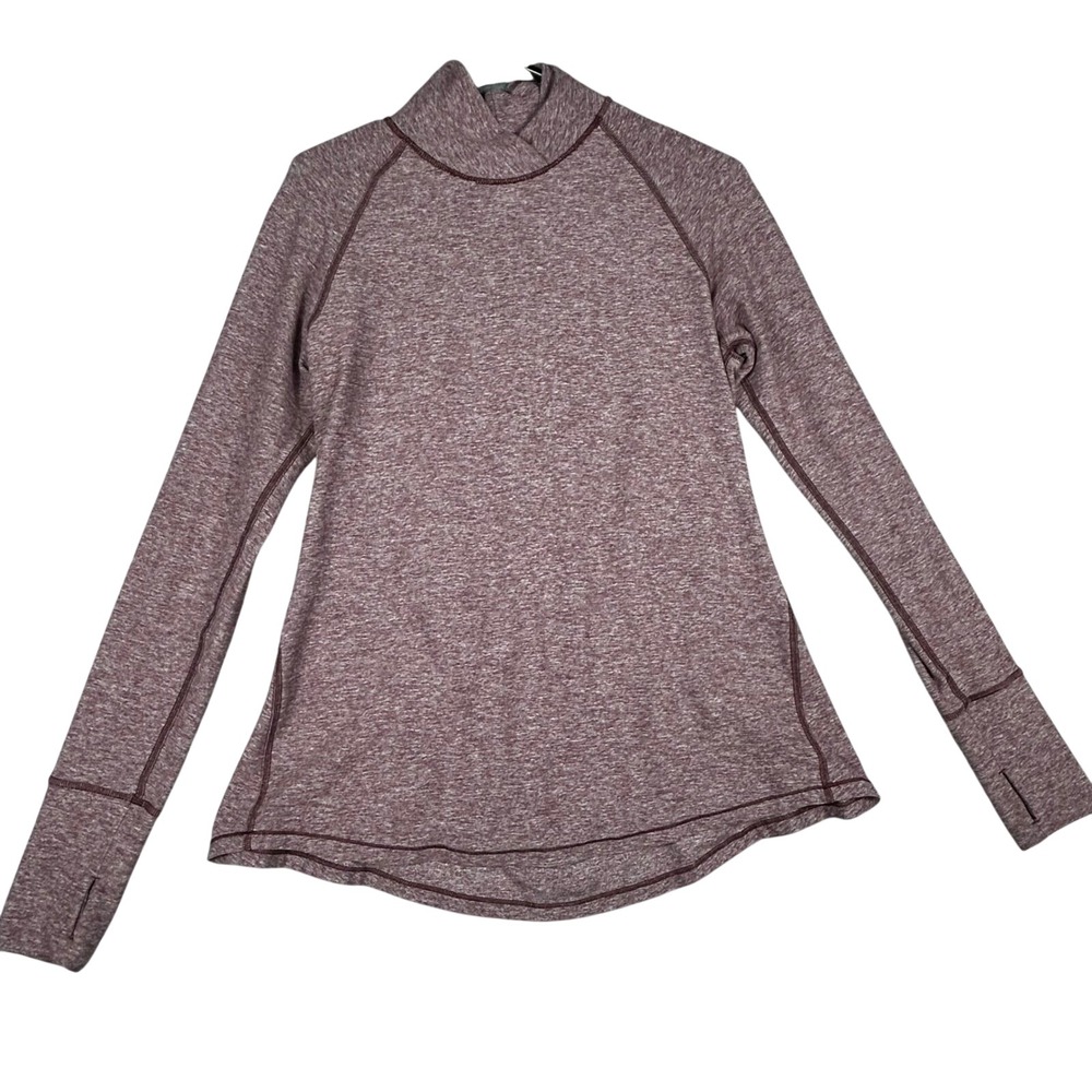 Lululemon Mock Neck Long Sleeve Athletic Top Women's Heathered Maroon Thumbholes